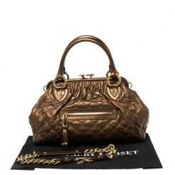 Marc Jacobs Metallic Brown Quilted Leather Stam Satchel For Women -Marc Jacobs shop luxury women marc jacobs used handbags p418600 005