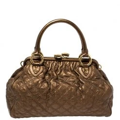 Marc Jacobs Metallic Brown Quilted Leather Stam Satchel For Women -Marc Jacobs shop luxury women marc jacobs used handbags p418600 007