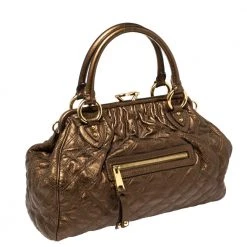 Marc Jacobs Metallic Brown Quilted Leather Stam Satchel For Women -Marc Jacobs shop luxury women marc jacobs used handbags p418600 008