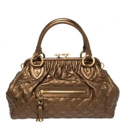 Marc Jacobs Metallic Brown Quilted Leather Stam Satchel For Women