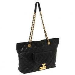 Marc Jacobs Black Leather Quilted Chain Tote For Women -Marc Jacobs shop luxury women marc jacobs used handbags p423161 006