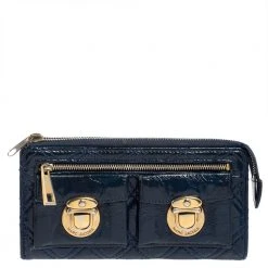 Marc Jacobs Blue Glazed Leather Zip Clutch For Women