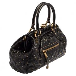 Marc Jacobs Black Leather Studded Stam Satchel For Women -Marc Jacobs shop luxury women marc jacobs used handbags p442227 004