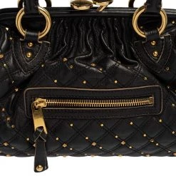 Marc Jacobs Black Leather Studded Stam Satchel For Women -Marc Jacobs shop luxury women marc jacobs used handbags p442227 006