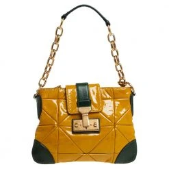 Marc Jacobs Mustard Yellow/Green Patent Leather And Leather Shoulder Bag For Women