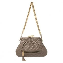 Marc Jacobs Taupe Quilted Leather Little Stam Shoulder Bag For Women