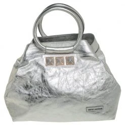 Marc Jacobs Metallic Silver Leather Ring Handle Tote For Women
