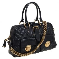 Marc Jacobs Black Quilted Leather Venetia Satchel For Women -Marc Jacobs shop luxury women marc jacobs used handbags p452647 008