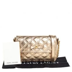 Marc Jacobs Metallic Gold Quilted Leather Bow Shoulder Bag For Women -Marc Jacobs shop luxury women marc jacobs used handbags p452701 009
