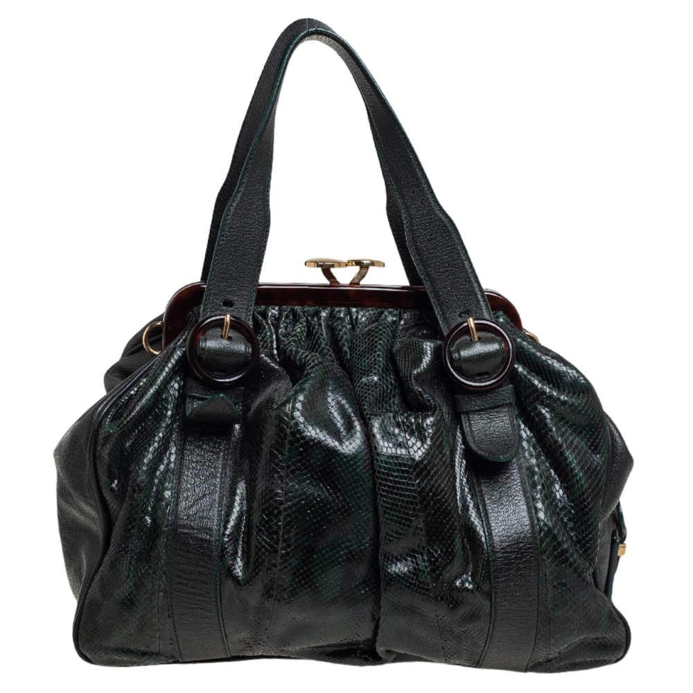 Marc Jacobs Dark Green Python And Leather Stam Satchel For Women 4 Marc Jacobs Dark Green Python And Leather Stam Satchel For Women - Image 4