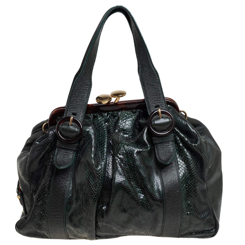 Marc Jacobs Dark Green Python And Leather Stam Satchel For Women 1 Marc Jacobs Dark Green Python And Leather Stam Satchel For Women