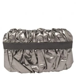 Marc Jacobs Mark Jacobs Metallic/Grey Gathered Coated Canvas And Leather Pushlock Clutch For Women 14 Marc Jacobs Mark Jacobs Metallic/Grey Gathered Coated Canvas And Leather Pushlock Clutch For Women -Marc Jacobs shop luxury women marc jacobs used handbags p459641 004