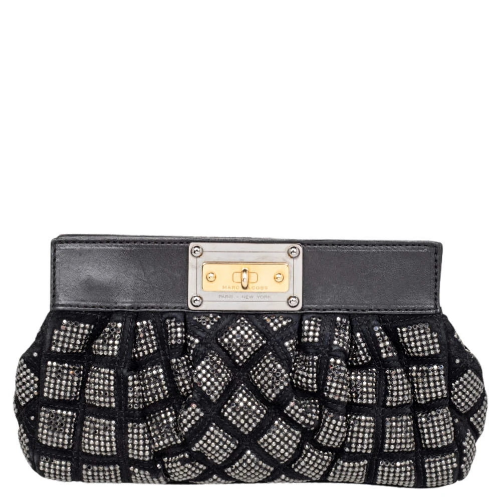 Marc Jacobs Black Suede And Leather Embellished Clutch For Women 1 Marc Jacobs Black Suede And Leather Embellished Clutch For Women