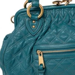 Marc Jacobs Teal Blue Quilted Leather Stam Satchel For Women 15 Marc Jacobs Teal Blue Quilted Leather Stam Satchel For Women -Marc Jacobs shop luxury women marc jacobs used handbags p472670 004
