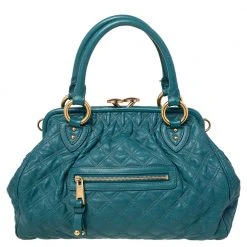 Marc Jacobs Teal Blue Quilted Leather Stam Satchel For Women