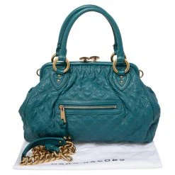 Marc Jacobs Teal Blue Quilted Leather Stam Satchel For Women 19 Marc Jacobs Teal Blue Quilted Leather Stam Satchel For Women -Marc Jacobs shop luxury women marc jacobs used handbags p472670 006