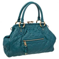 Marc Jacobs Teal Blue Quilted Leather Stam Satchel For Women 13 Marc Jacobs Teal Blue Quilted Leather Stam Satchel For Women -Marc Jacobs shop luxury women marc jacobs used handbags p472670 007