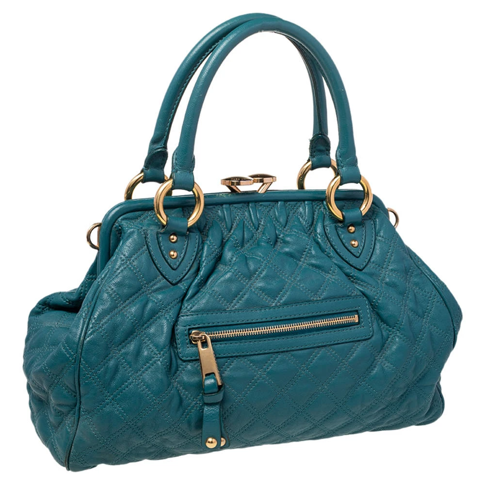 Marc Jacobs Teal Blue Quilted Leather Stam Satchel For Women 3 Marc Jacobs Teal Blue Quilted Leather Stam Satchel For Women - Image 3