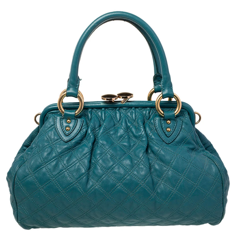 Marc Jacobs Teal Blue Quilted Leather Stam Satchel For Women 4 Marc Jacobs Teal Blue Quilted Leather Stam Satchel For Women - Image 4