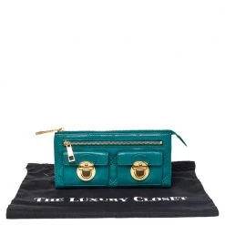 Marc Jacobs Teal Blue Quilted Leather Double Pocket Zip Clutch For Women -Marc Jacobs shop luxury women marc jacobs used handbags p472744 004