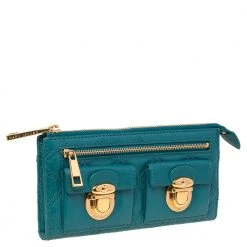 Marc Jacobs Teal Blue Quilted Leather Double Pocket Zip Clutch For Women -Marc Jacobs shop luxury women marc jacobs used handbags p472744 006