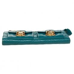 Marc Jacobs Teal Blue Quilted Leather Double Pocket Zip Clutch For Women -Marc Jacobs shop luxury women marc jacobs used handbags p472744 008