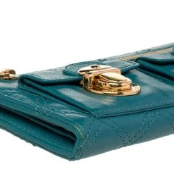 Marc Jacobs Teal Blue Quilted Leather Double Pocket Zip Clutch For Women -Marc Jacobs shop luxury women marc jacobs used handbags p472744 009