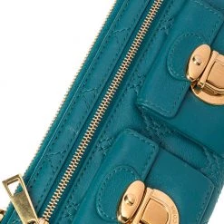 Marc Jacobs Teal Blue Quilted Leather Double Pocket Zip Clutch For Women -Marc Jacobs shop luxury women marc jacobs used handbags p472744 011