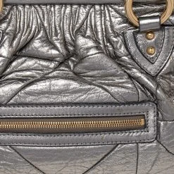 Marc Jacobs Metallic Grey Quilted Leather Stam Satchel For Women -Marc Jacobs shop luxury women marc jacobs used handbags p475203 002