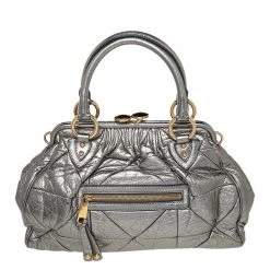 Marc Jacobs Metallic Grey Quilted Leather Stam Satchel For Women