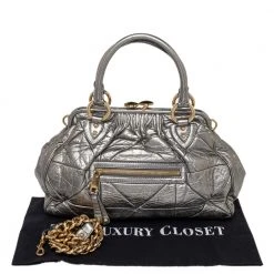 Marc Jacobs Metallic Grey Quilted Leather Stam Satchel For Women -Marc Jacobs shop luxury women marc jacobs used handbags p475203 005
