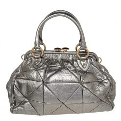 Marc Jacobs Metallic Grey Quilted Leather Stam Satchel For Women -Marc Jacobs shop luxury women marc jacobs used handbags p475203 006