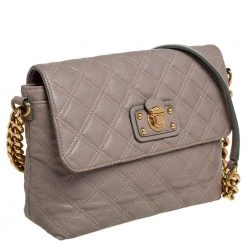 Marc Jacobs Beige Quilted Leather The Large Single Flap Shoulder Bag For Women -Marc Jacobs shop luxury women marc jacobs used handbags p487560 006