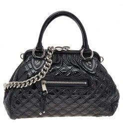 Marc Jacobs Black Quilted Patent Leather Stam Shoulder Bag For Women