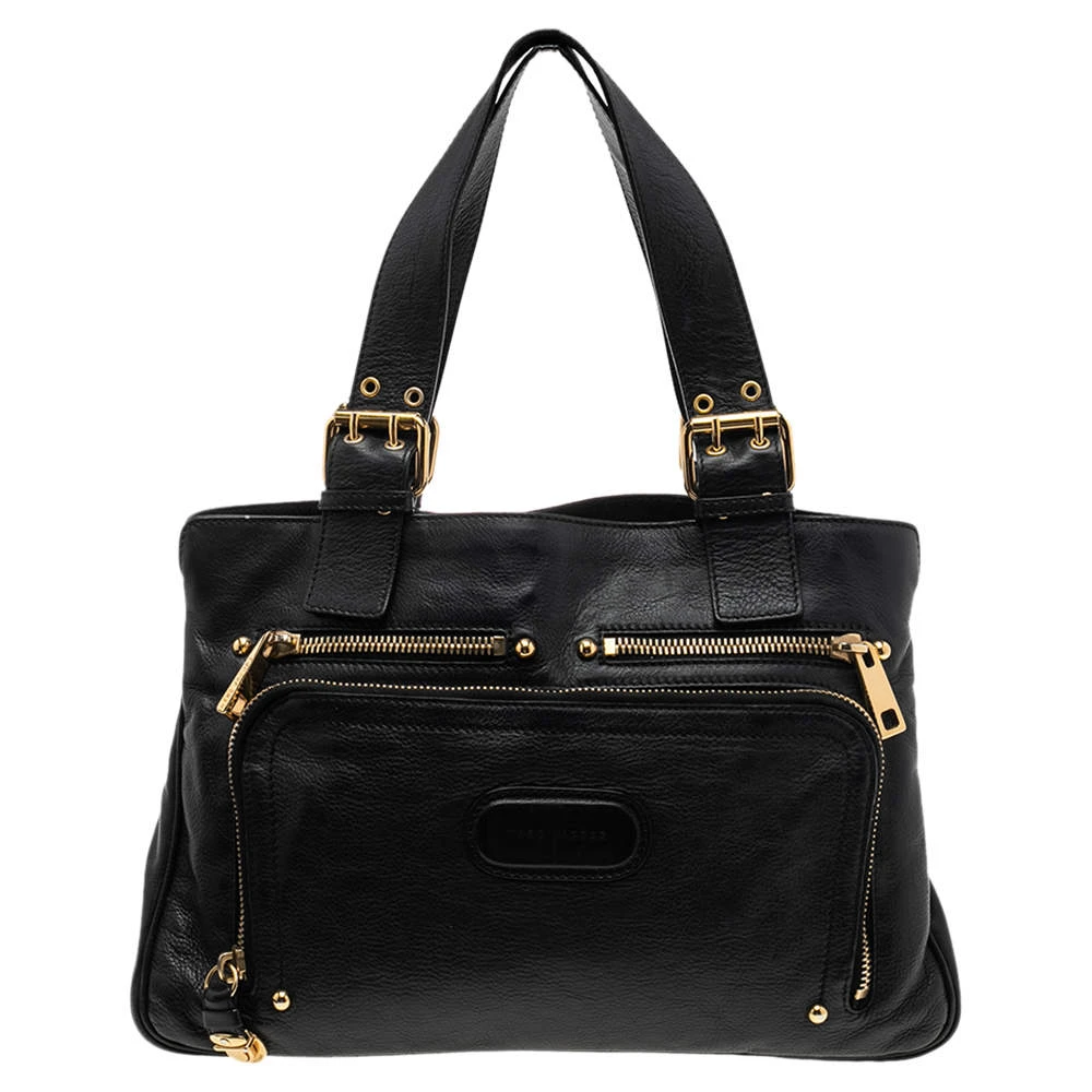 Marc Jacobs Black Leather Front Pocket Tote For Women 1 Marc Jacobs Black Leather Front Pocket Tote For Women