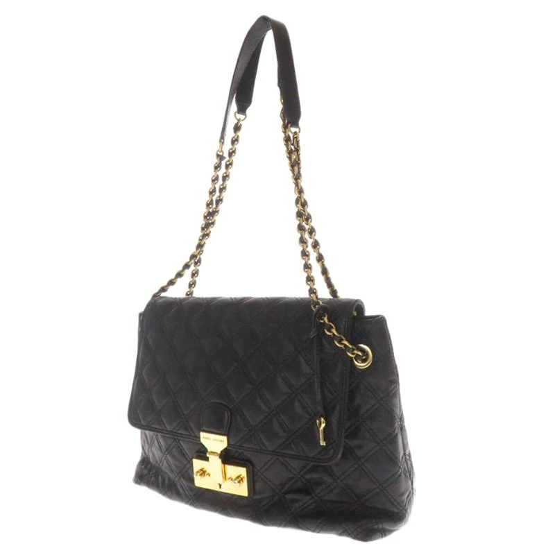 Marc Jacobs Black Quilted Leather Large Baroque Shoulder Bag For Women 1 Marc Jacobs Black Quilted Leather Large Baroque Shoulder Bag For Women