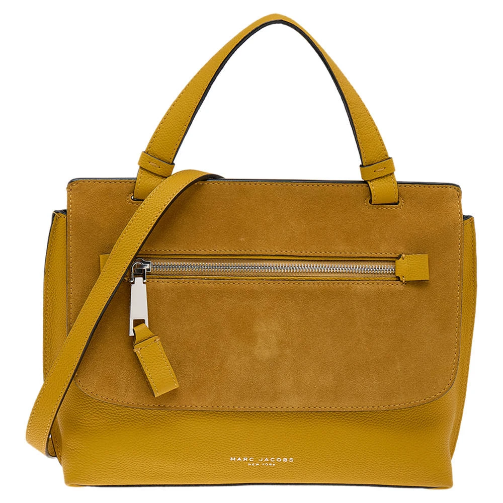 Marc Jacobs Yellow Suede And Leather Waverly Top Handle Bag For Women 1 Marc Jacobs Yellow Suede And Leather Waverly Top Handle Bag For Women
