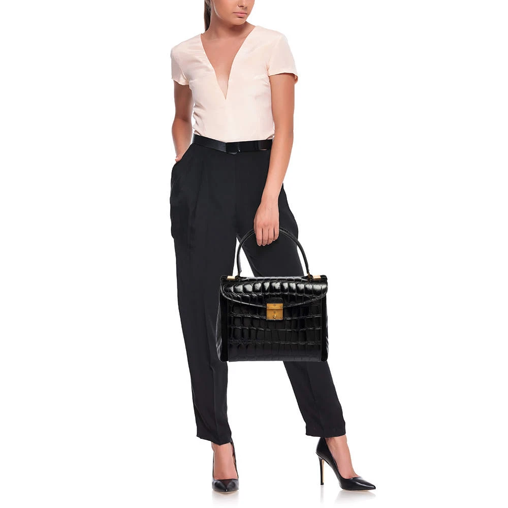 Marc Jacobs Black Croc Embossed Leather Metropolitan Top Handle Bag For Women 2 Marc Jacobs Black Croc Embossed Leather Metropolitan Top Handle Bag For Women - Image 2