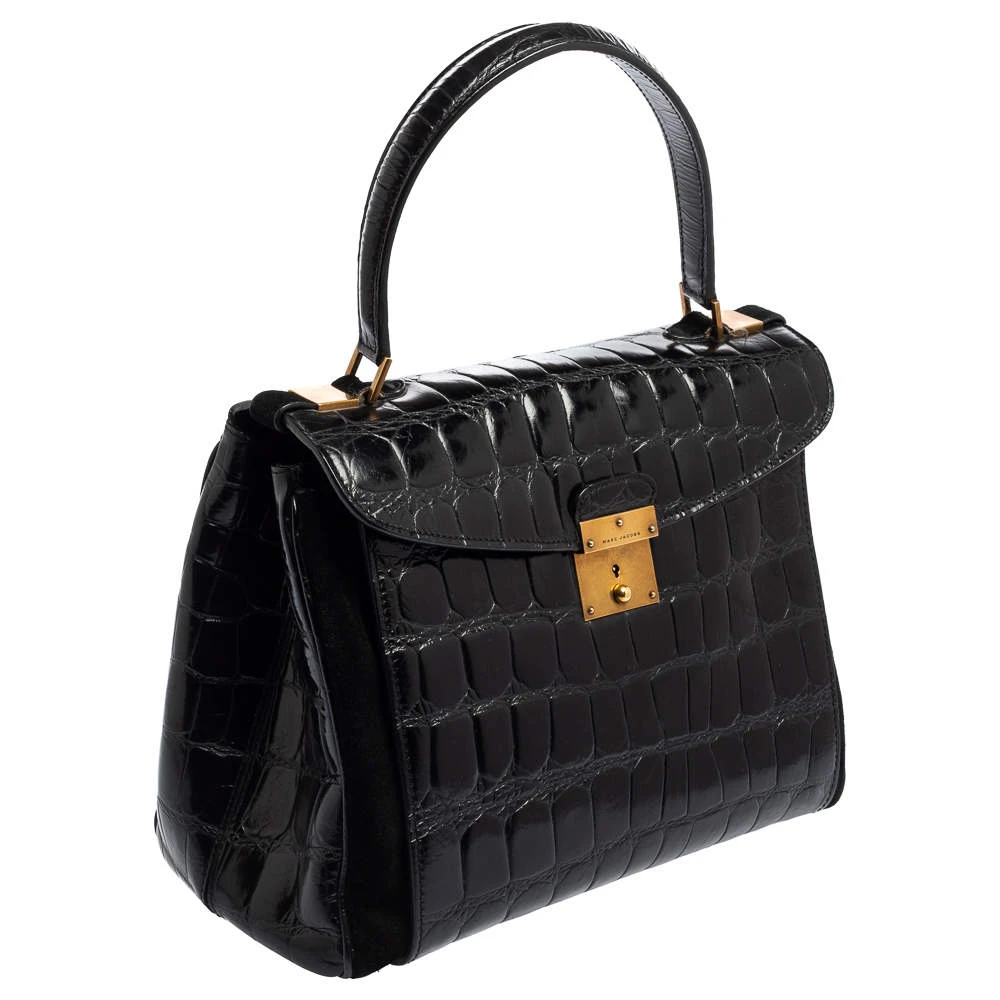 Marc Jacobs Black Croc Embossed Leather Metropolitan Top Handle Bag For Women 3 Marc Jacobs Black Croc Embossed Leather Metropolitan Top Handle Bag For Women - Image 3