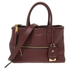 Marc Jacobs Burgundy Leather Top Zip Tote For Women