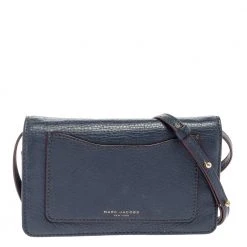Marc Jacobs Navy Blue Leather Wallet On Strap For Women