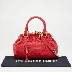 Marc Jacobs Red Quilted Leather Stam Satchel For Women -Marc Jacobs shop luxury women marc jacobs used handbags p619470 1650518666 007