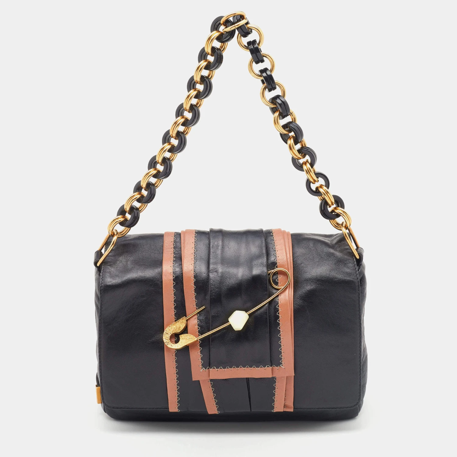 Marc Jacobs Black Leather Safety Pin Shoulder Bag For Women 1 Marc Jacobs Black Leather Safety Pin Shoulder Bag For Women