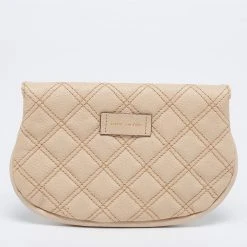 Marc Jacobs Beige Quilted Leather Bow Clutch For Women -Marc Jacobs shop luxury women marc jacobs used handbags p623033 008