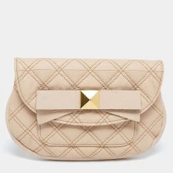 Marc Jacobs Beige Quilted Leather Bow Clutch For Women