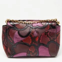 Marc Jacobs Burgundy Leather And Snakeskin Embossed Leather J Patchwork Shoulder Bag For Women -Marc Jacobs shop luxury women marc jacobs used handbags p634287 003