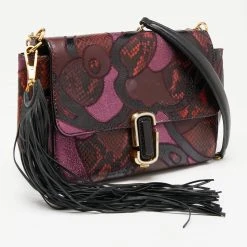 Marc Jacobs Burgundy Leather And Snakeskin Embossed Leather J Patchwork Shoulder Bag For Women -Marc Jacobs shop luxury women marc jacobs used handbags p634287 004
