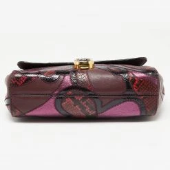 Marc Jacobs Burgundy Leather And Snakeskin Embossed Leather J Patchwork Shoulder Bag For Women -Marc Jacobs shop luxury women marc jacobs used handbags p634287 008