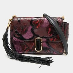 Marc Jacobs Burgundy Leather And Snakeskin Embossed Leather J Patchwork Shoulder Bag For Women