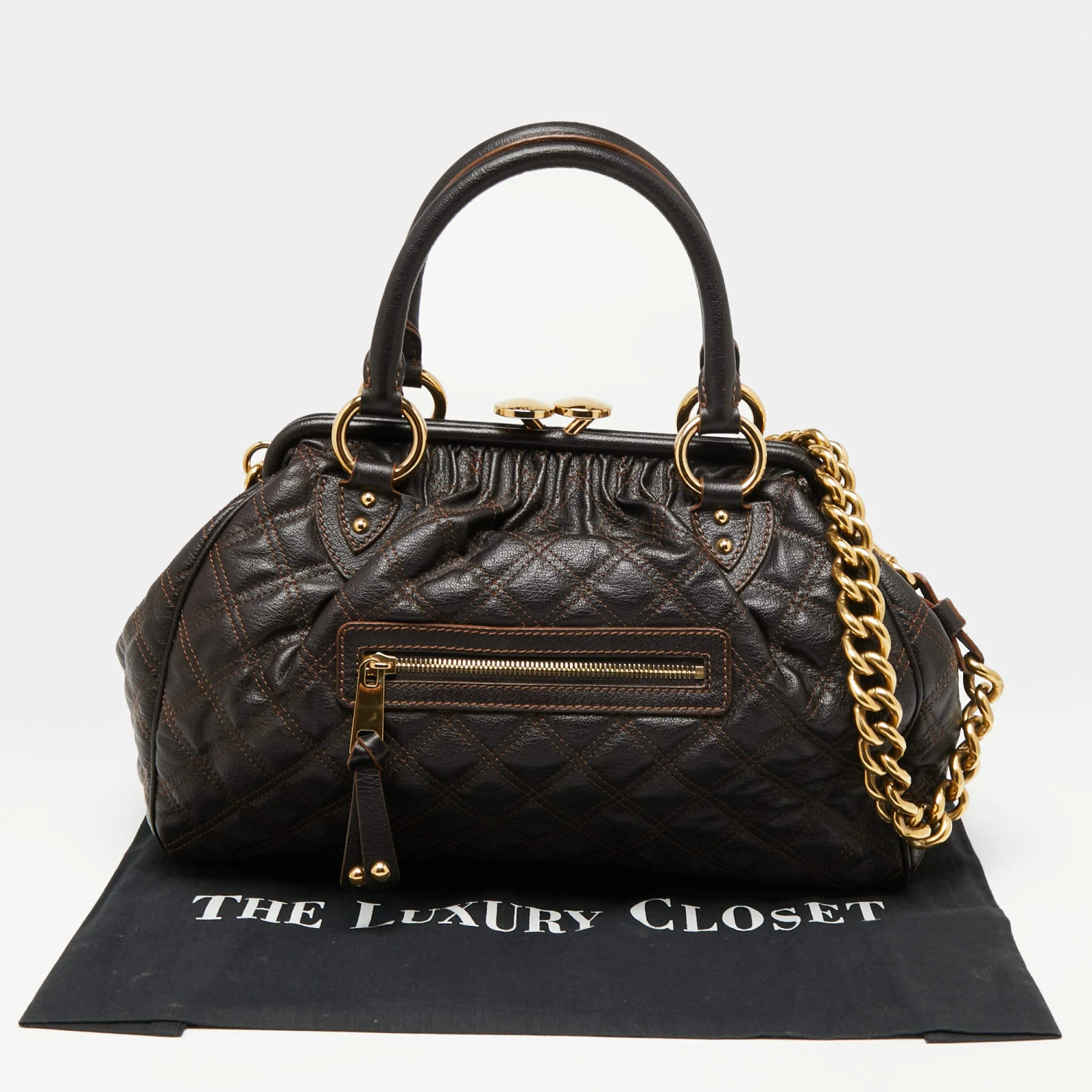 Marc Jacobs Dark Choco Brown Quilted Leather Stam Satchel For Women 10 Marc Jacobs Dark Choco Brown Quilted Leather Stam Satchel For Women - Image 10